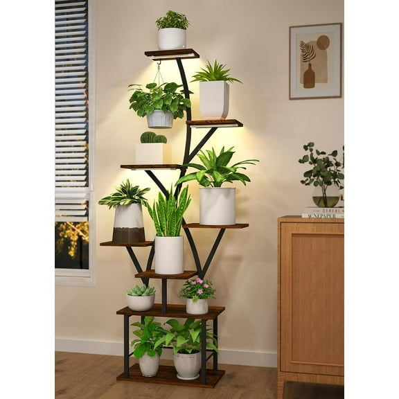 Plant Stand Indoor with Grow Lights 8 Tiered Plant Shelf Indoor 64" Tall Plant Stand for Indoor Plants Multiple Metal Corner Plant Holder Large Plant Rack Display Shelves for Living Room Patio