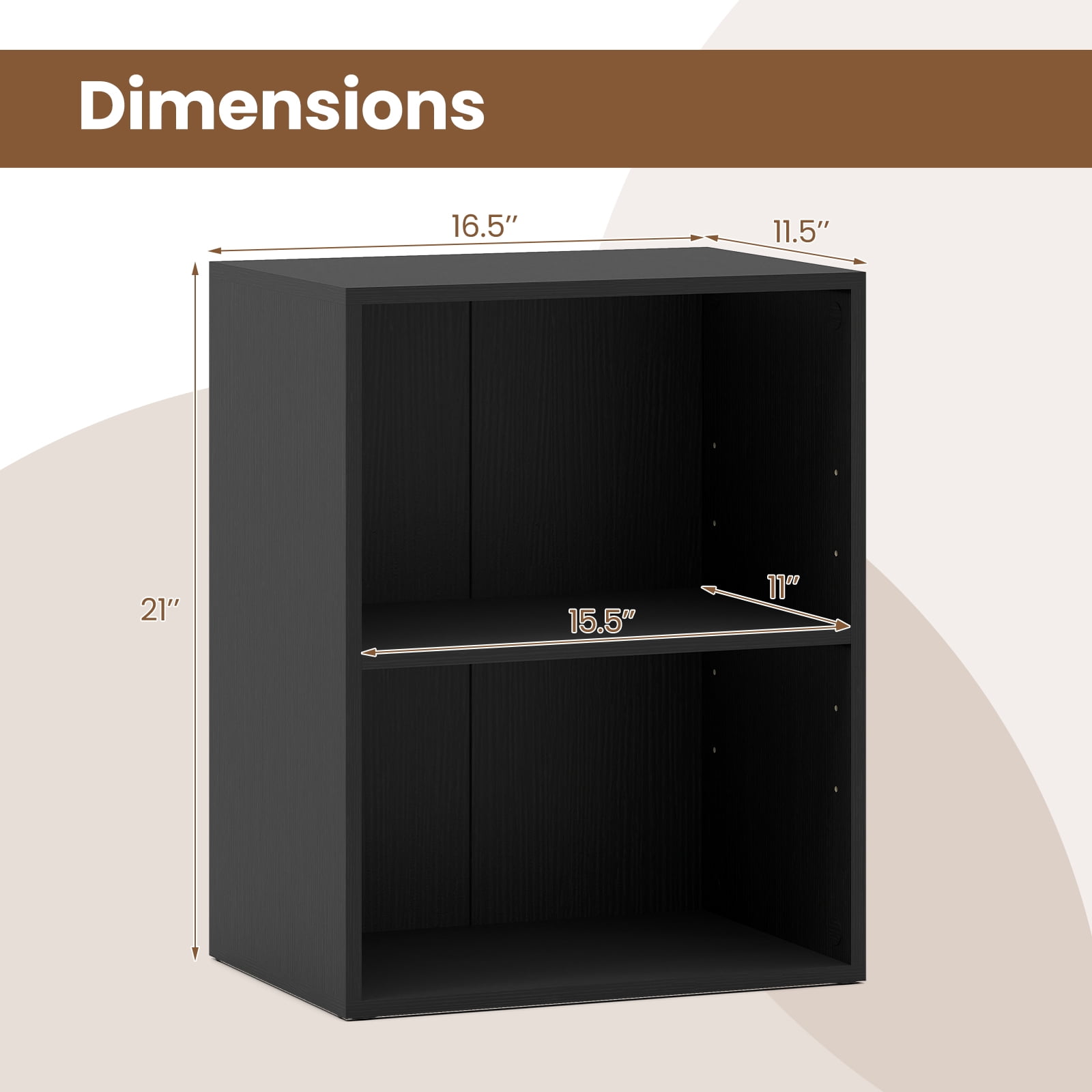 Gymax 2-Cube Bookcase w/ 5-Position Adjustable Shelf Anti-Toppling Kits for Study Black