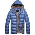 thumbnail image 2 of Winter Men Solid Color Hooded Long Sleeve Zip Up Pocket Down Jacket Quilted Coat, 2 of 8