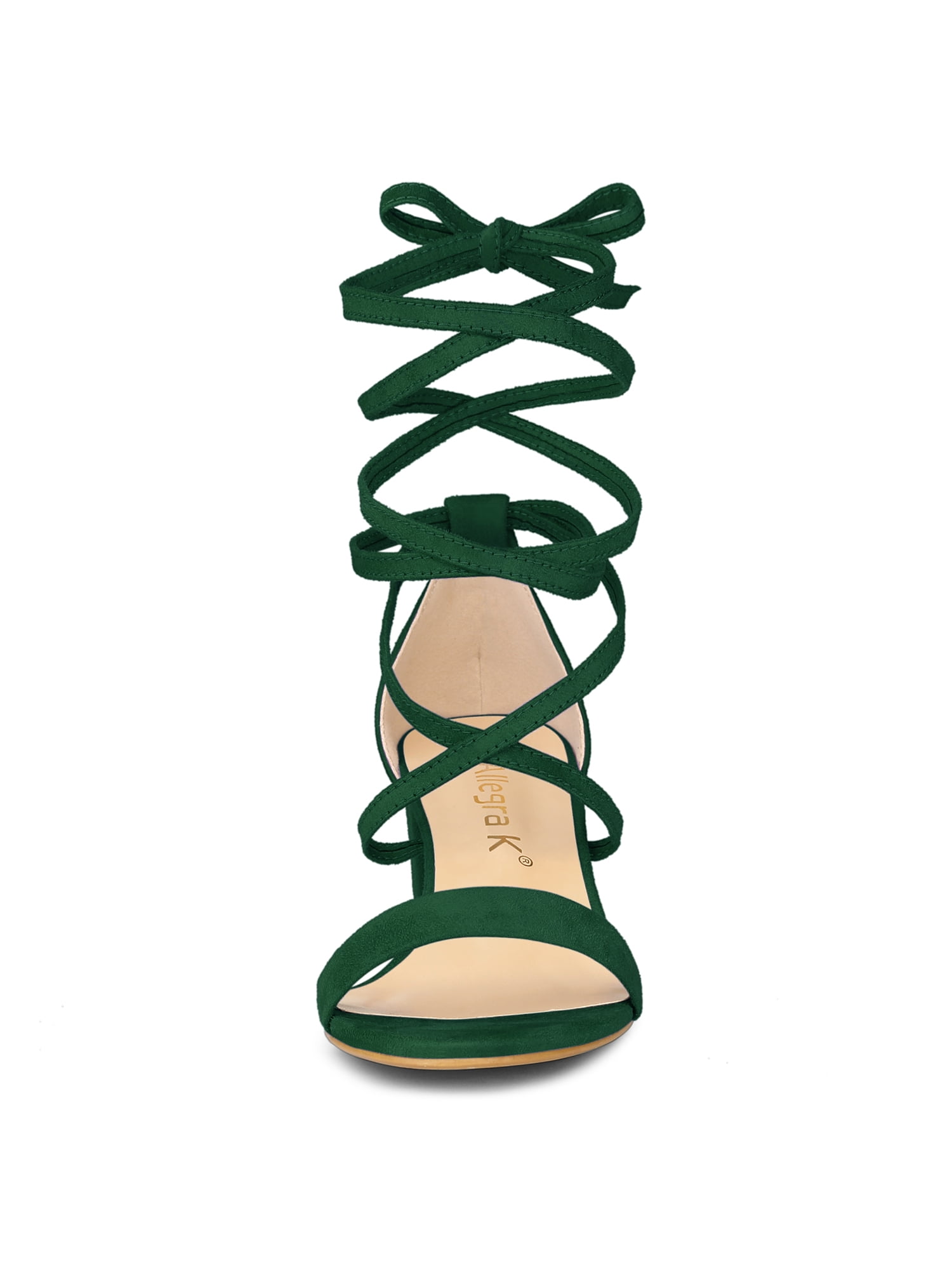 DARING DIVA Women's Lace Up Mid Chunky Heeled Sandals Green 9