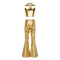 thumbnail image 2 of Kaerm Womens 70s Disco Vintage Dance Outfits PVC Leather Crop Tank Tops Bell Bottoms Flared Pants Set Gold M, 2 of 7