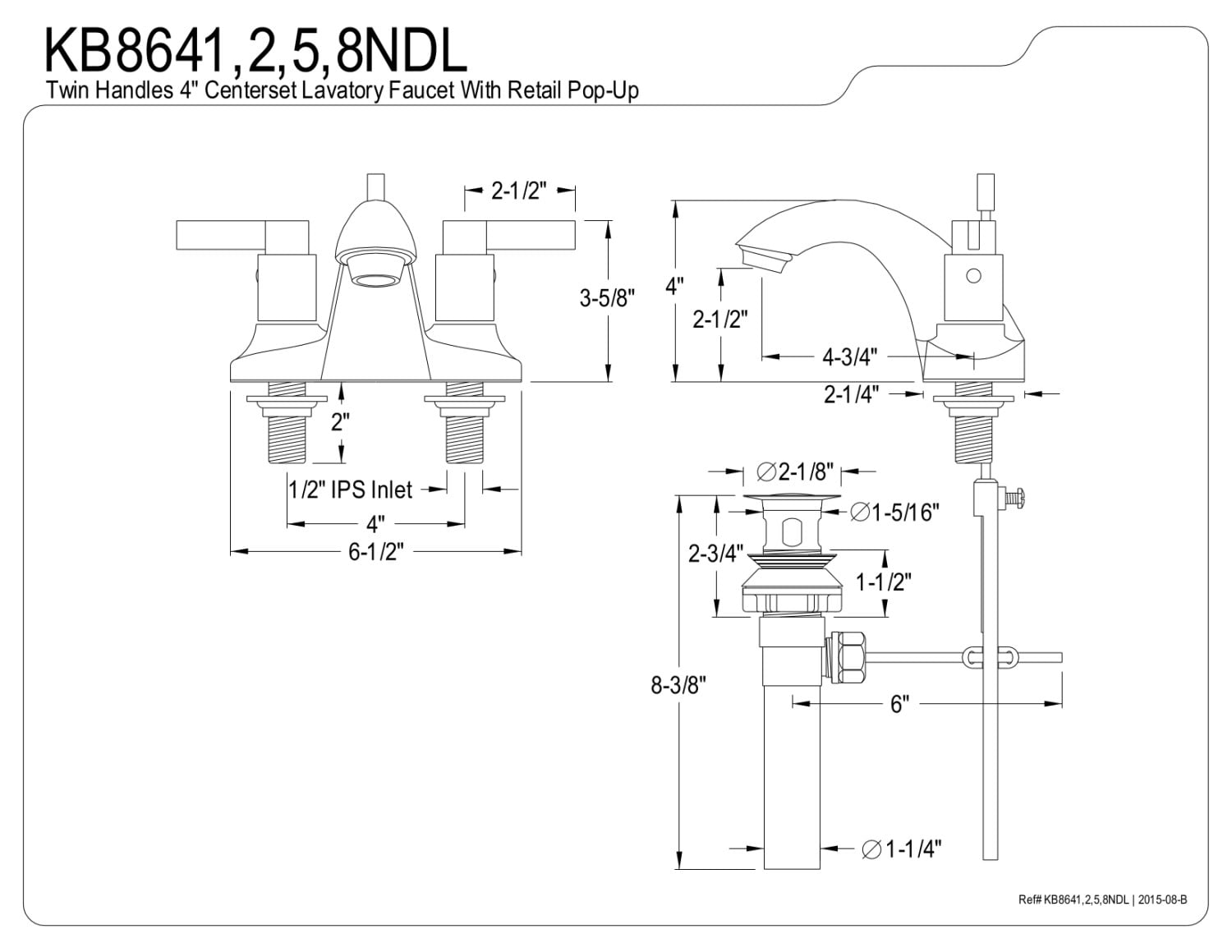 Kingston Brass KB8645NDL 4 in. Centerset Bathroom Faucet, Oil Rubbed Bronze