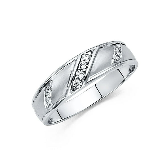 Wellingsale Men's Solid 14k White Gold Polished CZ Cubic Zirconia Wedding Band - Size 8