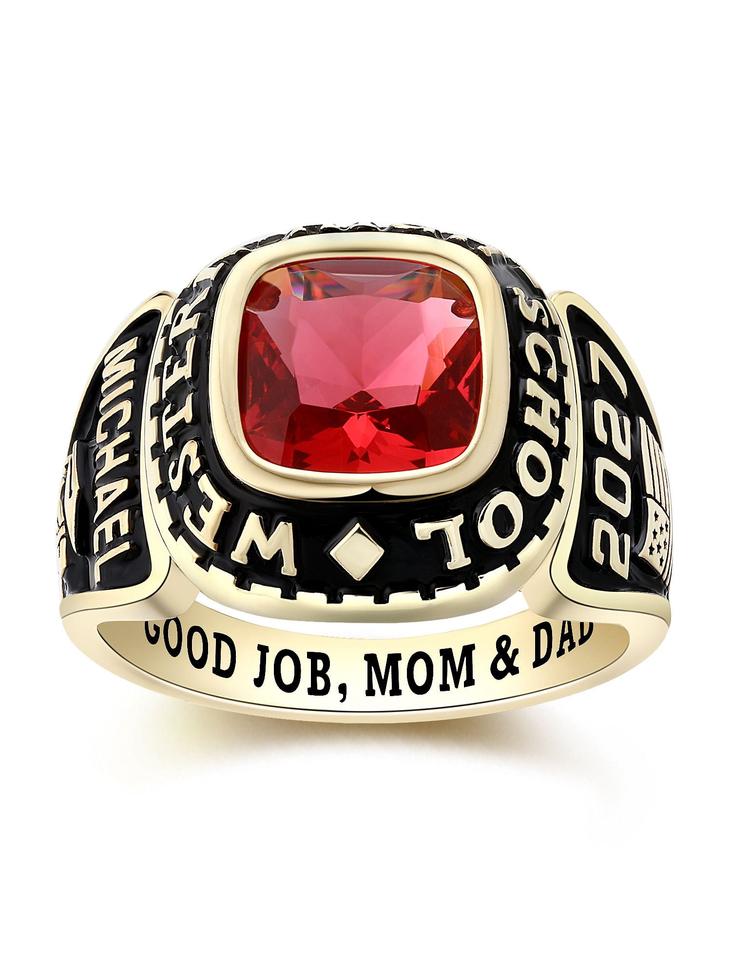 Mementos USA Custom Men's Class Ring 10kt Yellow Gold for High School and College Graduation-Elite