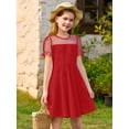 thumbnail image 2 of Vestido Haloumoning para niñas, malla en contraste, manga abullonada, rojo, de 4 a 14 años, 2 of 6