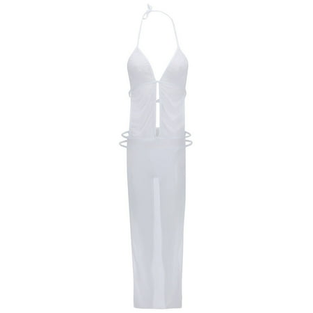 

BIZIZA Women s Chemise Sexy Lingerie Full Slip Babydoll Strappy Nightgown Deep V Neck Nightdress White XXL