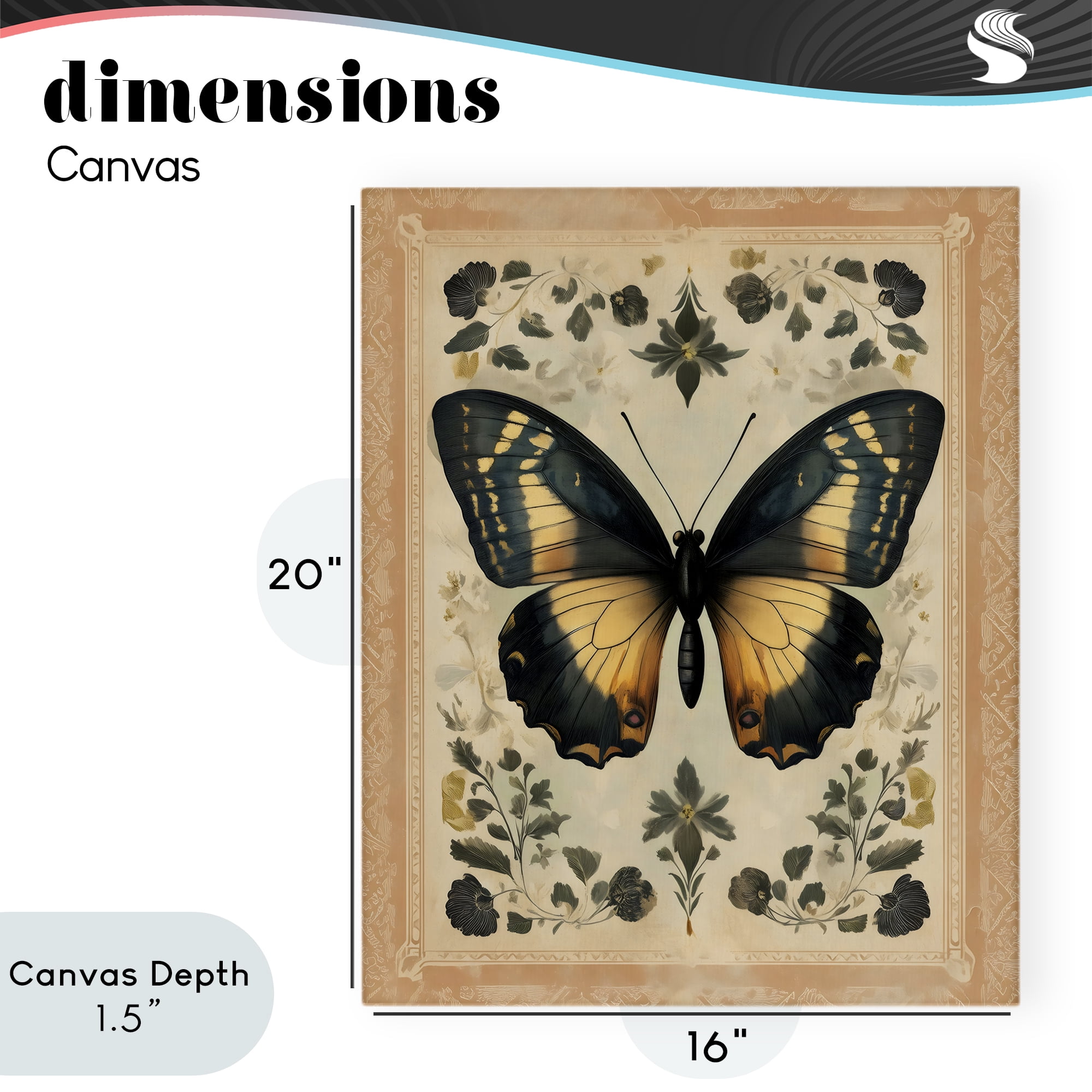 Stupell Industries Vintage Butterfly Botanical Illustration Canvas Wall Art, design by Arlington Prints