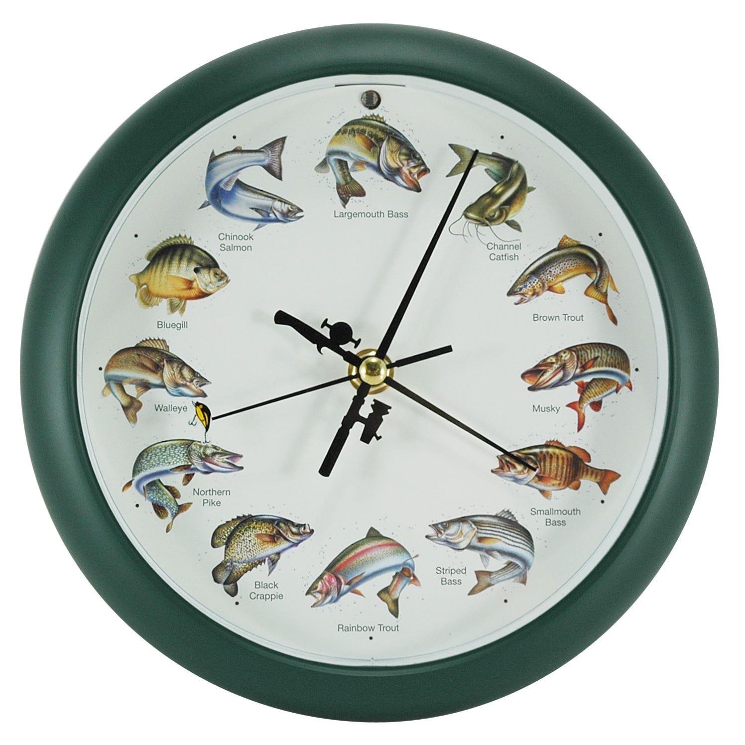 Mark Feldstein Splashing Gamefish Hourly Fishing Sounds Wall/Desk Clock 13 Inch