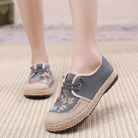 

Josdec Womens Shoes Clearance Ethnic Style Cloth Shoes Embroidered Shoes A Slip-on Flat Big Toe Shoes