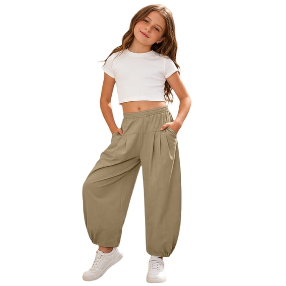 SUXIAN Kids Pants Summer Blend Beach Comfortable Casual Solid Color Long Trousers Big Kids Toddler Pants Khaki 2-3 Years