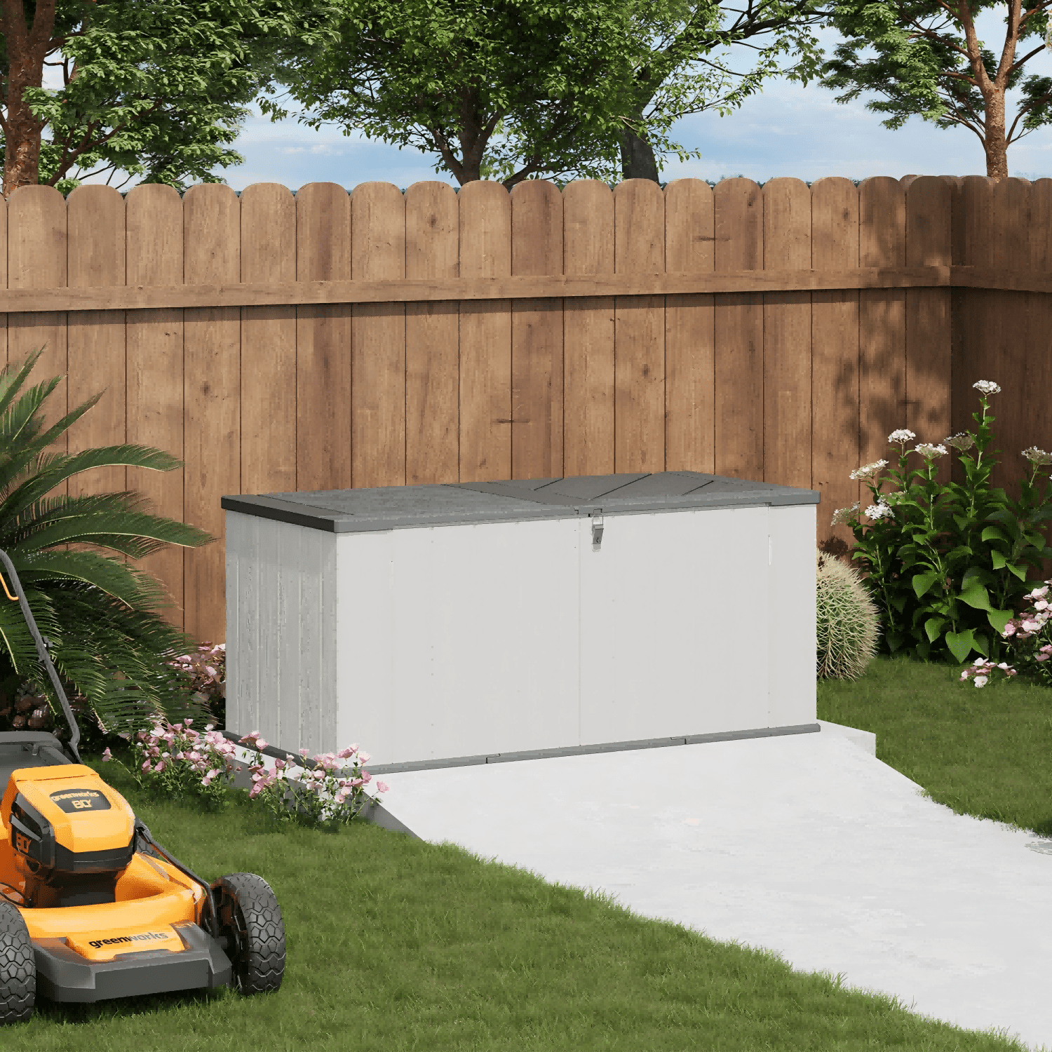 BaPiPro 120 Gallon Outdoor Patio Deck Box, Plastic Resin Storage Box for Garden Backyard Pool, Small Waterproof Storage Bins, 4.7'x2.2', Light Gray