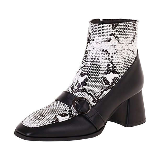 NECHOLOGY Botas Mujer Adulto Femenino Zapatos Botines mujer Botines de mujer en otoño e invierno patrón de bloqueo de color de moda cómodo punta cuadrada tacón grueso (White, 7.5)