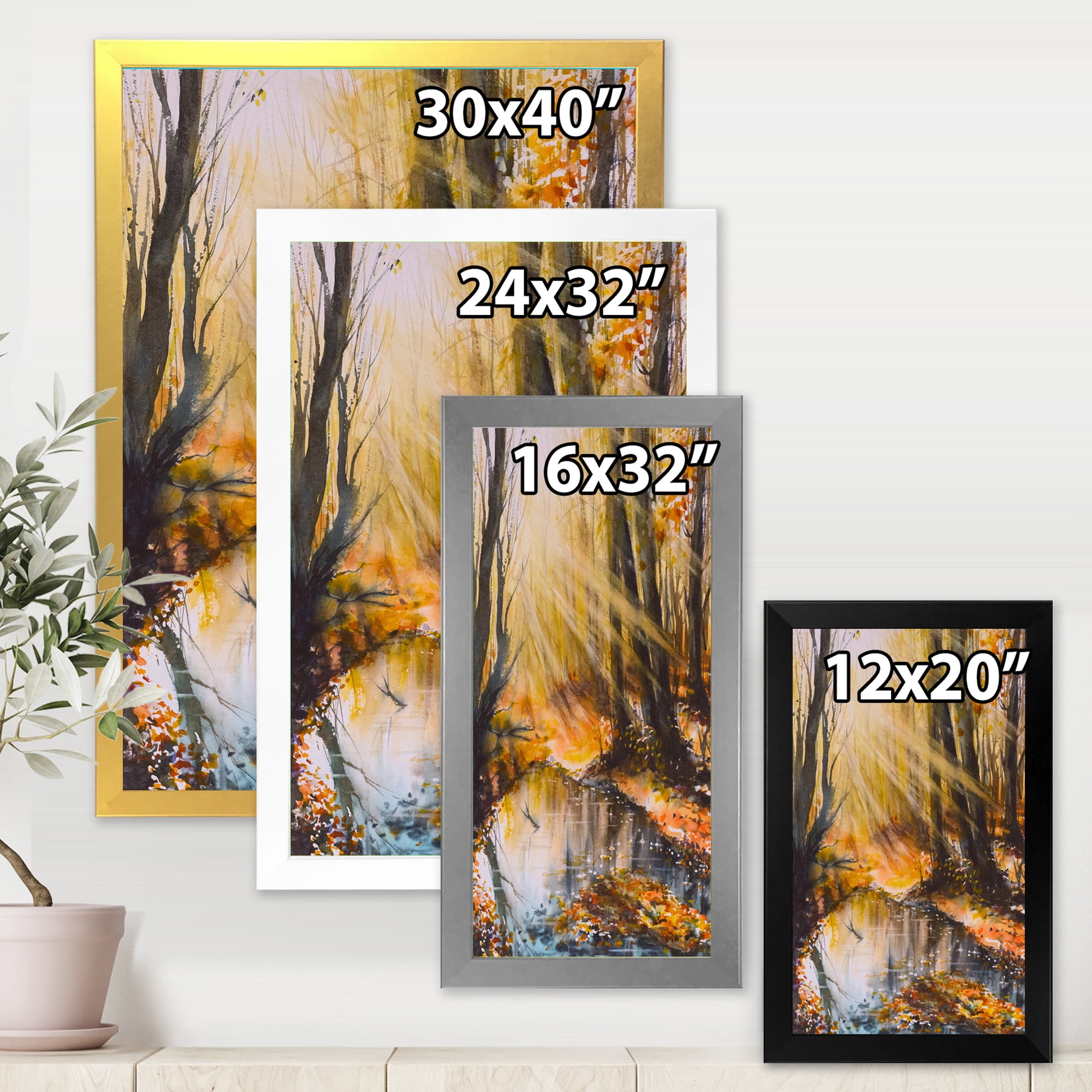 Designart 'Bright Sunshine Through The Brown Forest Trees' Lake House Framed Art Print