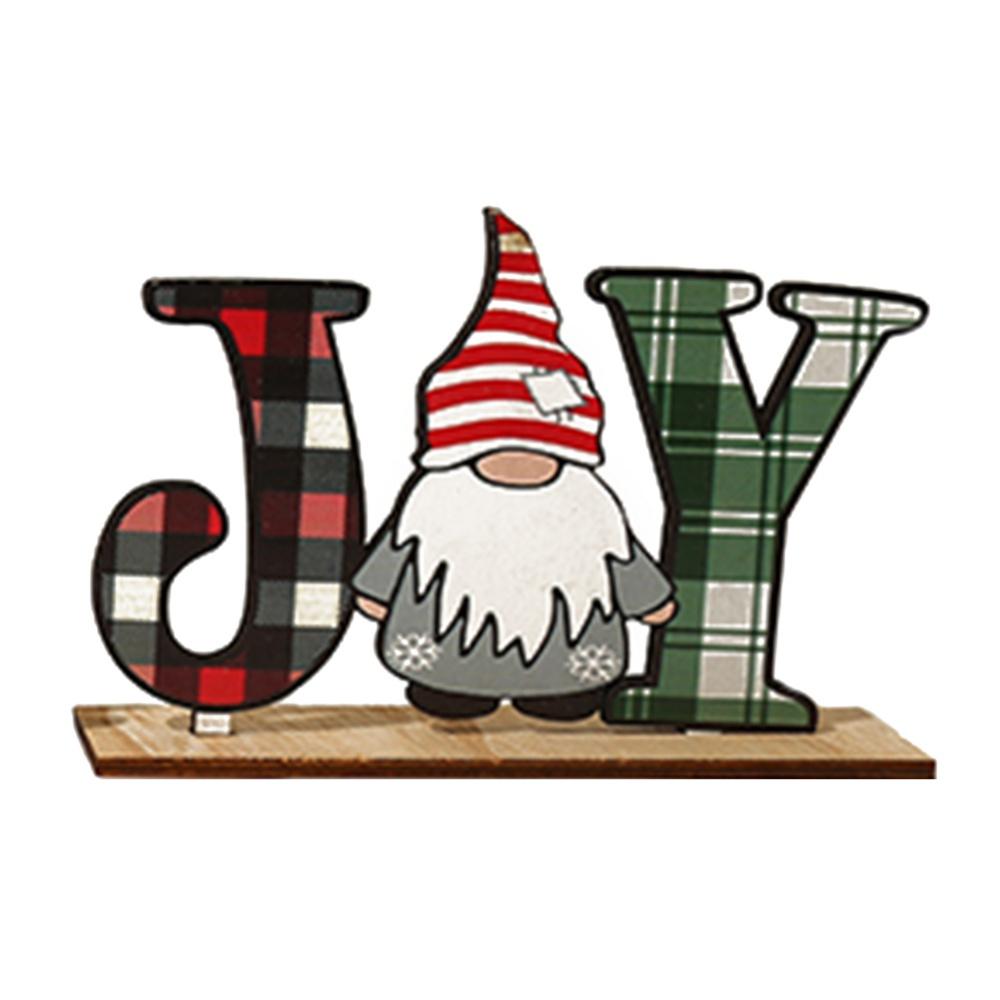 1 PC Christmas Table Decorations Signs, Wooden Santa Gnome Snowman JOY Sign Freestanding