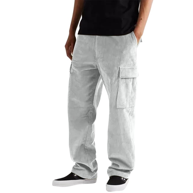 Pantalones cargo de pana de color liso para hombre, otoño/invierno - Múltiples bolsillos, corte holgado
