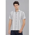 thumbnail image 2 of Mildin Men'S Cotton Blend Striped Printed Shirt With Spread Collared Neck Half Sleeve Button Closure Regular Fit Straight Standard Length | Shirts For Men Stylish | White Navy Zara Lining Half-2Xl, 2 of 3