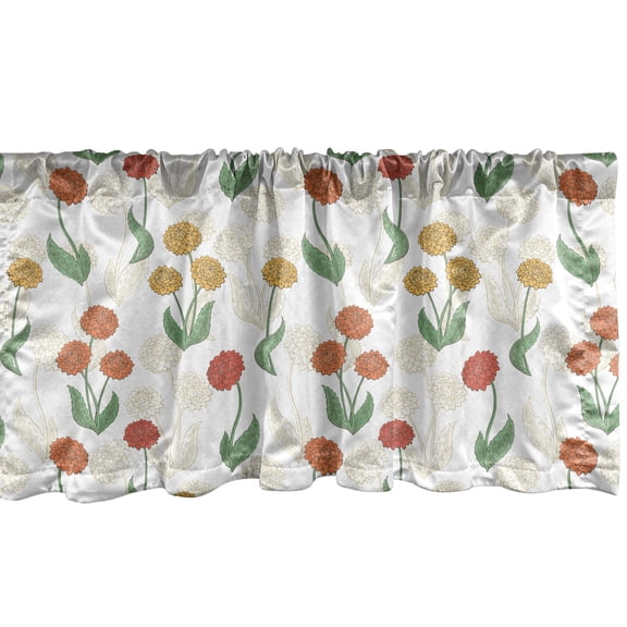 Ambesonne Dahlia Valance Pack of 2, Garden Blossom Peony Beauty, 54"X18", Burnt Orange Mustard