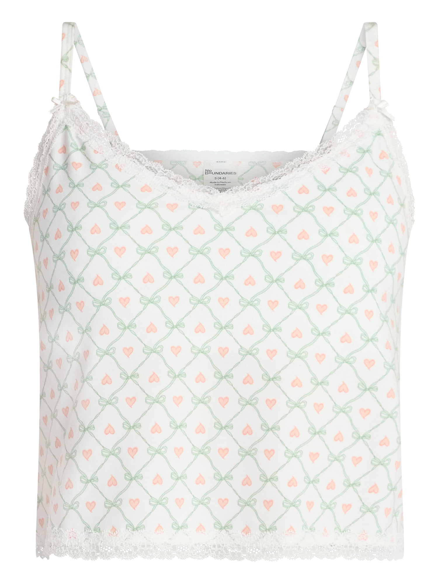No Boundaries Single Jersey Lace Sleep Cami Top, Women's XXS-3X