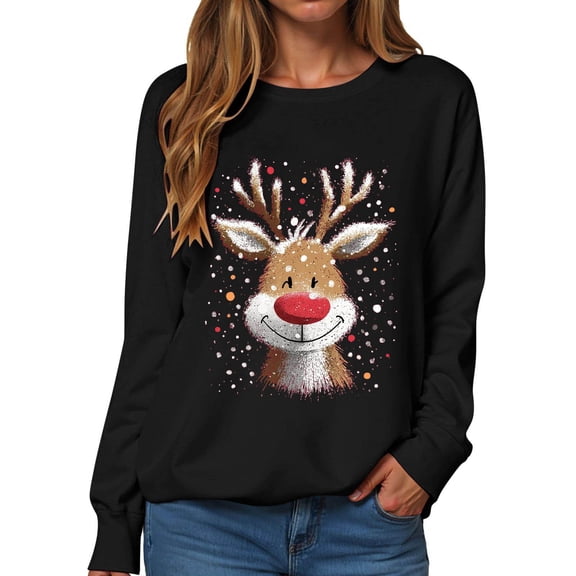 Womens Sweatshirt Christmas Long Sleeve Crewneck Casual Print Pullover Tops