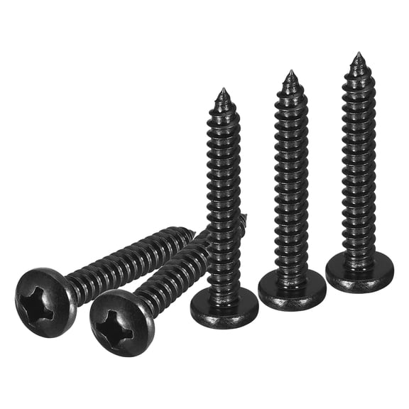 Uxcell #12x1-1/2" Black Screws - 25Pack - 304 Stainless Steel Pan Head Phillips Screw