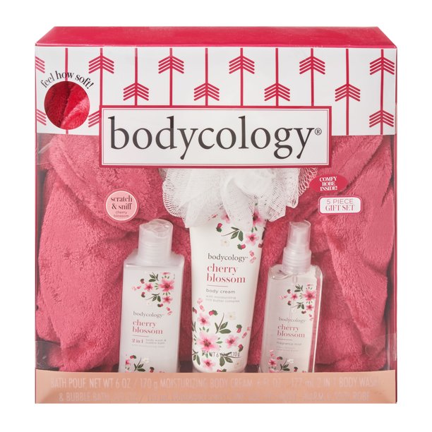 Bodycology 5Piece Cozy Bathrobe and Fragrance Gift Set, Cherry Blossom