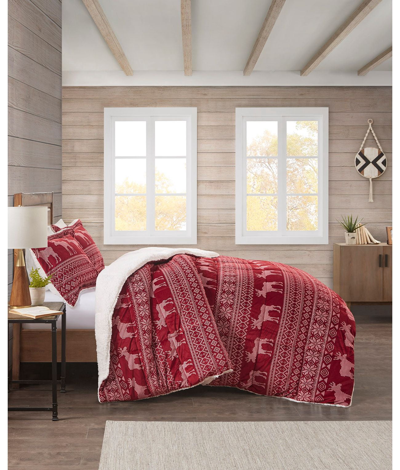 Premier Comfort Reversible Velvet to Sherpa Comforter Set, – Red, King ...