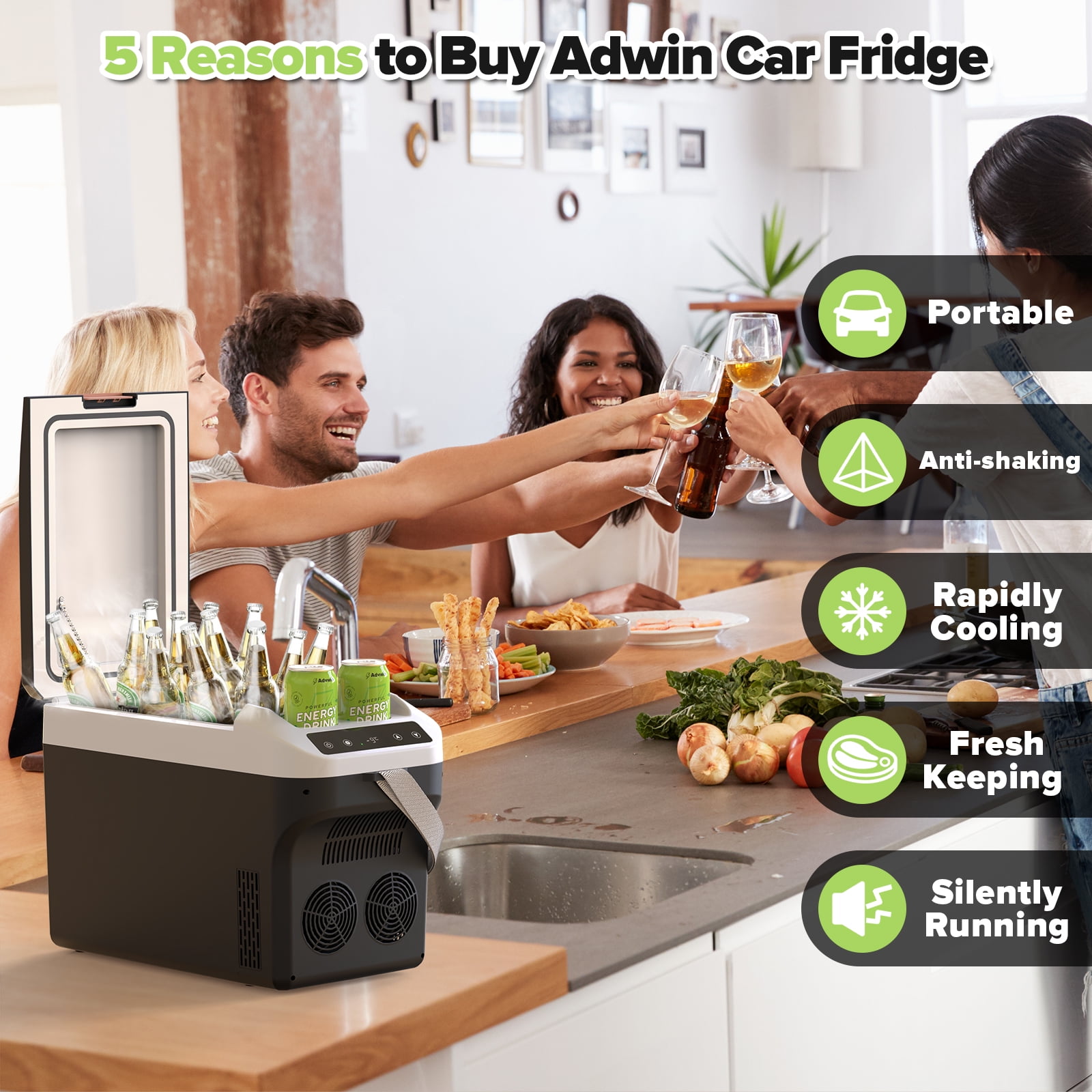 Advwin 23QT Electric Cooler & Warmer, Portable 12V Car Refrigerator Plug-in Coolers for Vehicles, Camping, Travel, RV, Black