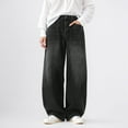 thumbnail image 2 of Ticikt Women Baggy Jeans Mid-Low Waist Boyfriend Streetwear Vintage Jeans Wide Leg Denim Pants,Color:Black,Size:L, 2 of 5