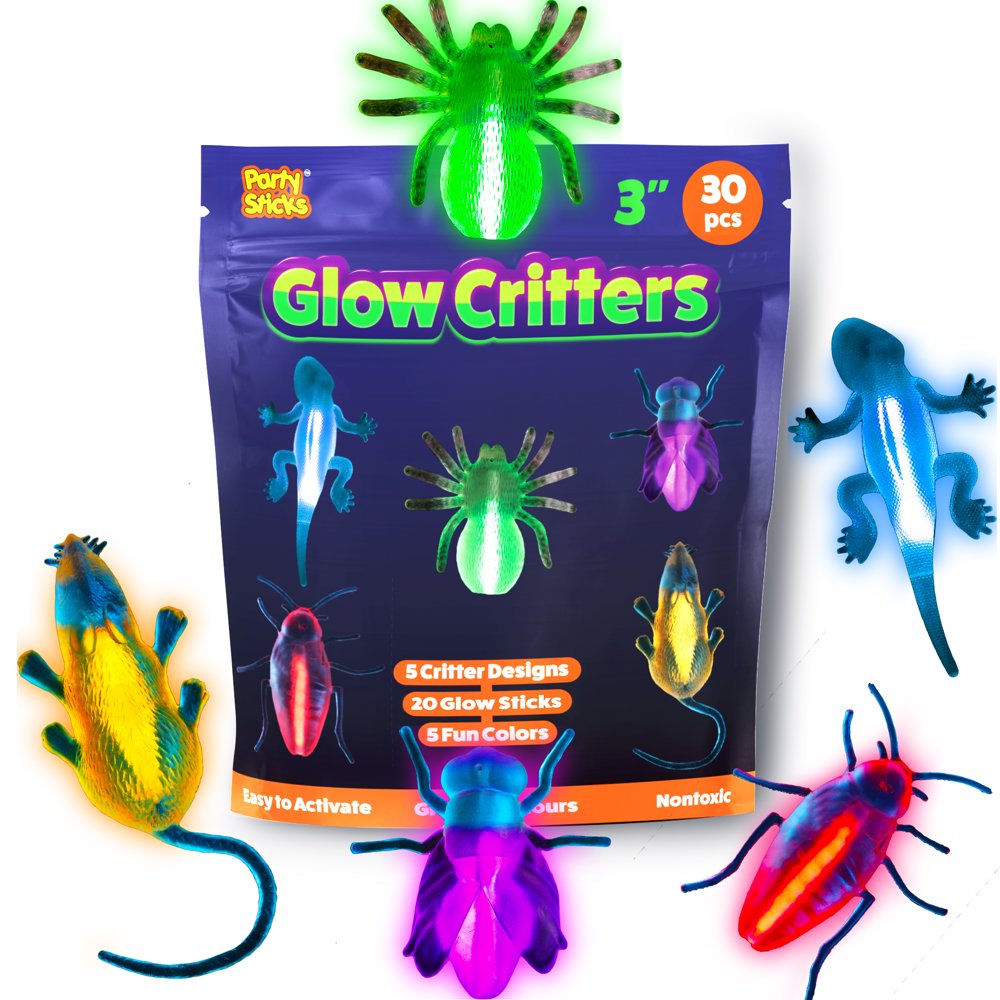 PartySticks 3Inch Glow in the Dark Bugs with 10 Fake Bugs and 20 Mini