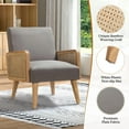 thumbnail image 4 of Farmhouse Accent Chair Rattan Armrests Fabric Upholstered Wooden Reading Armchair Living Bedroom Pewter, 4 of 9