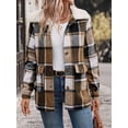 thumbnail image 4 of Female Plaid Shacket Lapel Jacket Long Sleeve Fleece Hooded Jackets Fall Winter Warm Coat Khaki S, 4 of 9