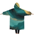 thumbnail image 2 of Oversized Wearable Blanket Hoodie,Teal and Gold Marble Flow Lines Pattern Sherpa Blanket Hoodie with Super Pockets,Super Warm Fuzzy Pullover for Women & Men, 2 of 6