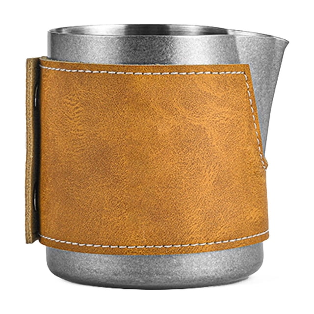 Bgsha Coffee Milk Frothing Pitcher Cup Jug Espresso Stainless Steel w/ Leather Sheath