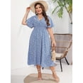 thumbnail image 5 of [Plus Size, Elegant Floral Dress] Elegant Plus Size Floral V-Neck Dress - Short Sleeve, A-Line, Machine Washable, Polyester, Comfortable Daily Wear & Travel, 5 of 6