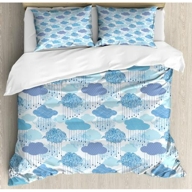 Cloud Queen Size Duvet Cover Set Stylized Nimbus Clouds Tangled