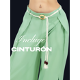 thumbnail image 4 of Pantalones Palazzo ANCHOS de PIERNA ANCHA para mujer sólidos VERDE Con volantes y cinturón decorativo unitalla MALABIS, 4 of 5