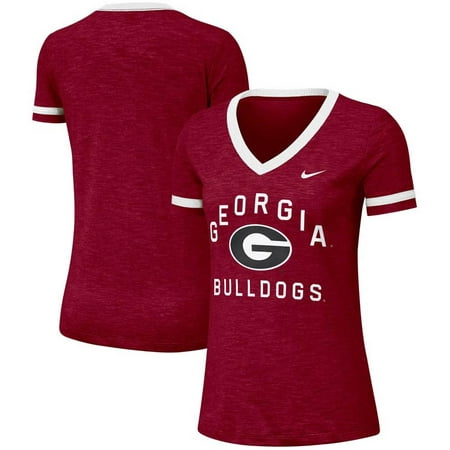 Georgia Bulldogs Nike Women's Performance Cotton Slub Retro Fan V-Neck T-Shirt - Heathered (Best Bank Of Georgia)