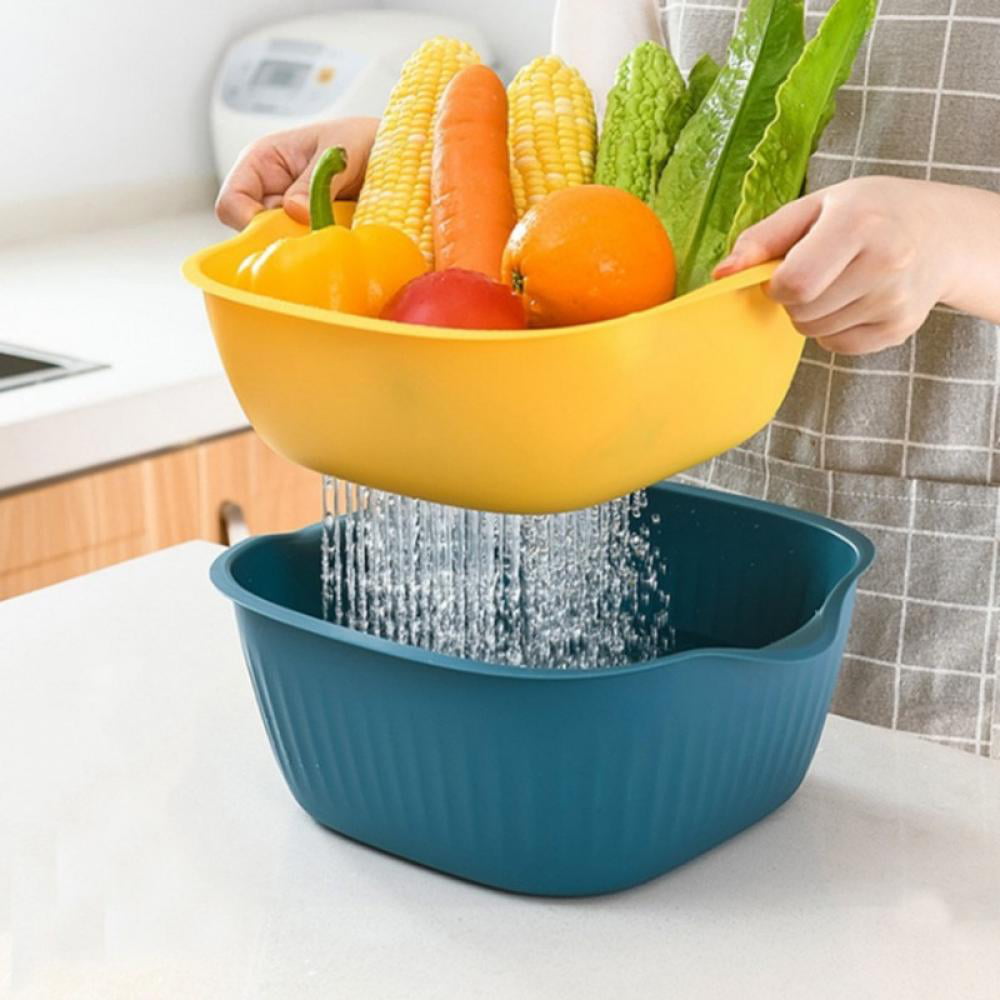 4pcs Plastic Vegetable Fruit Rice Washing Drain Strainer Kitchen Colander Basket