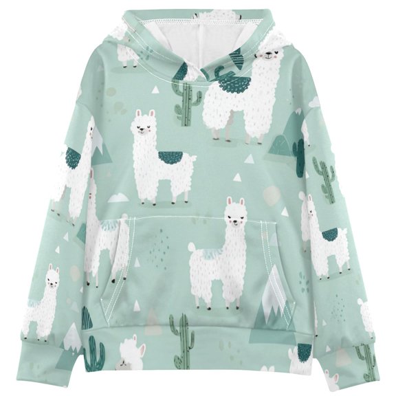 Kids' Hooded Pullover Sweatshirt Casual Tops Long Sleeve Print Hoodies Pocket Cute Cartoon Llama Pattern