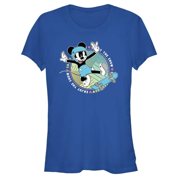 Junior's Mickey & Friends Enjoy the Skateboard Show Graphic Tee Royal Blue Large