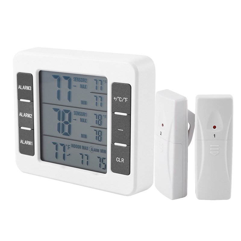 Refrigerator Thermometer, Wireless Digital Freezer Thermometer with 2
