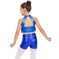 thumbnail image 2 of TSSOE Kids Girls 2-Piece Dance Outfits Sparkly Halter Sequins Crop Top with Metallic Shorts Set Activewear Royal Blue 8, 2 of 7