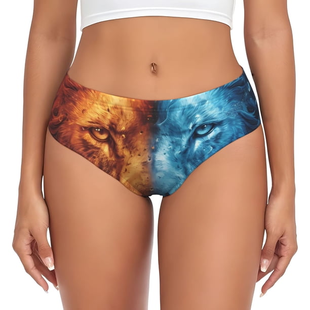 Balery Red And Blue Fire Lion Ropa Interior de Algodón para Mujer con Dibujo – Braguitas Cómodas y Elásticas, Estilo Clásico-Small