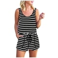 thumbnail image 1 of Mefallenssiah Womens Summer Stripe Neck Sleeveless Tank Short Jumpsuit Vest Drawstring Rompers, 1 of 4
