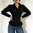 thumbnail image 5 of Hurxie Waist Tops for Women Wrap Top Fitted Button Down Shirt Wrap Top Long Sleeve Blouse Casual Outfits, 5 of 7