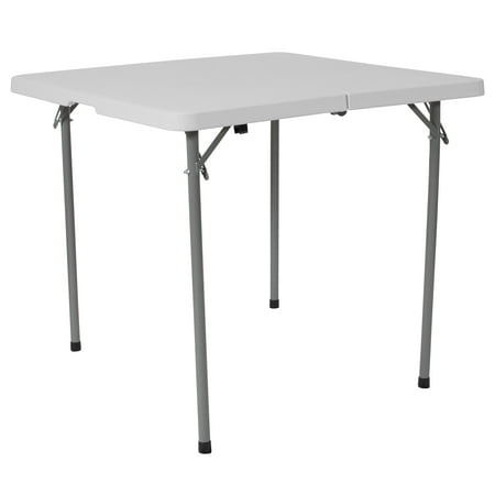 Flash Furniture 34'' Square Bi-Fold Granite White Plastic Folding Table with Carrying Handle