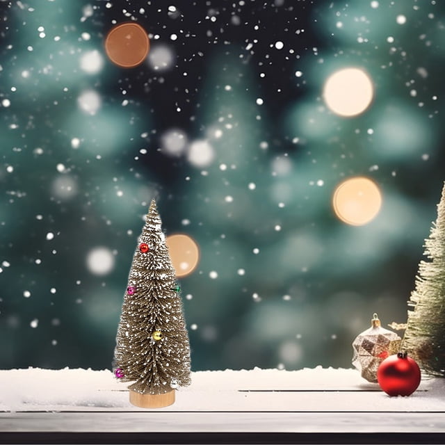 Fiudx Mini Árbol de Navidad, Adorno de Nieve con Base de Madera Maciza, Decoración Navideña para El Hogar, Diseño de Mesa Pequeño, Ideal para Dormitorios y Oficinas, Tamaño 30 X 11 X 11 Cm.