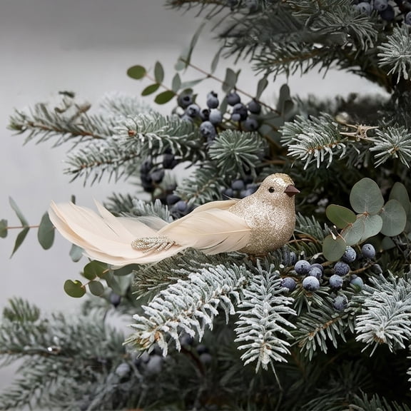Christmas Bird Ornaments,2 Pcs Glitter Feather Bird Clips for Tree,Wreath,Garland,Mantel,Festive Home Decor,7.9 in