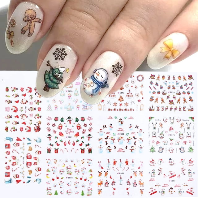 Pegatinas navideñas para uñas, pegatinas autoadhesivas 3D para decoración de uñas, pegatinas navideñas para niñas, alce de dibujos animados, árbol de Navidad, Papá Noel, copo de nieve, decoración de u kaili Sencillez