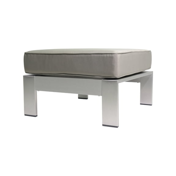 GDF Studio Crested Bay Outdoor Aluminum Ottoman with Cushion, Silver and Gray